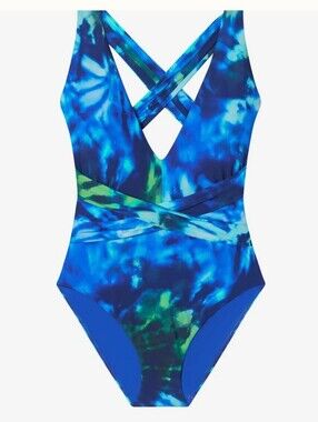 Mimi Flamingo Saltwater Tie Dye Wren Plunge Neck Cross Back Halter One Piece Swi